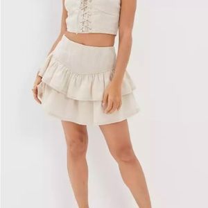 AE white denim ruffle mini skirt